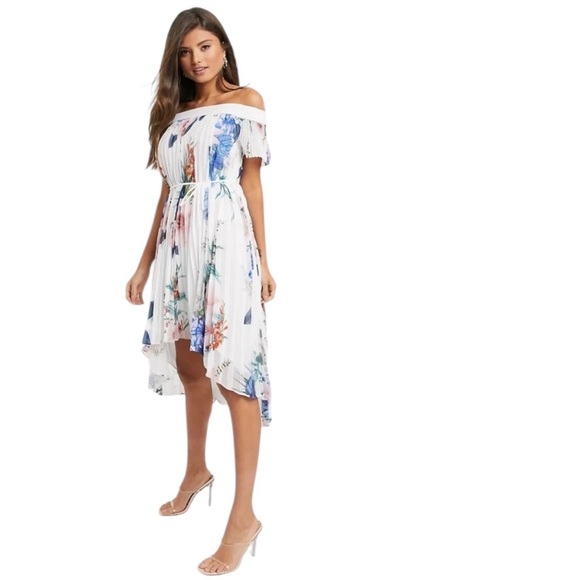 TED BAKER Luner Jamboree Pleated Off The Shoulder Maxi Dress - Picture 1 of 4
